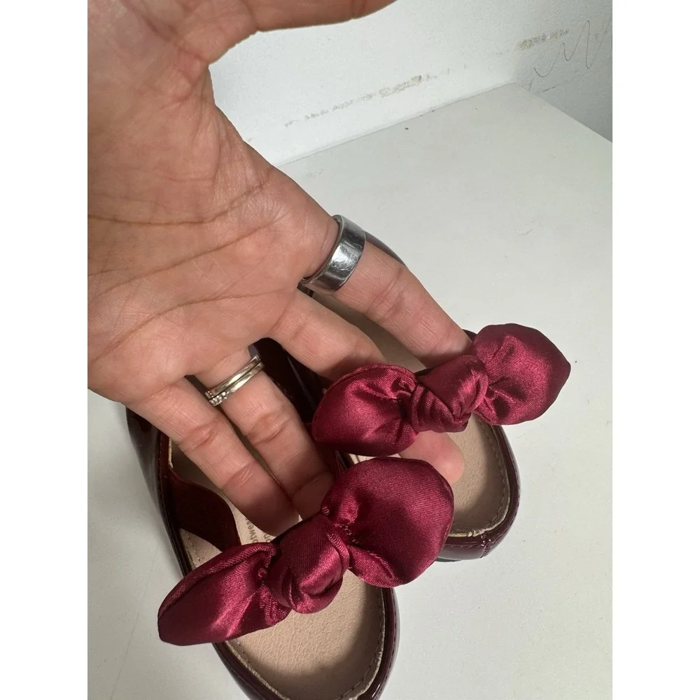 SHEIN burgundy Baby Toddler Girl Shoes Glossy Pattern Finish Bow Detail Sz 25